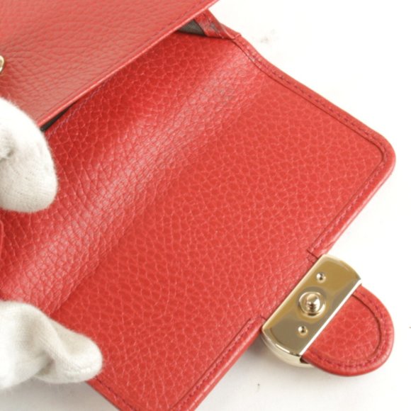 GUCCI 615525 2184 Interlocking G Bi-fold Wallet Compact W Red Leather